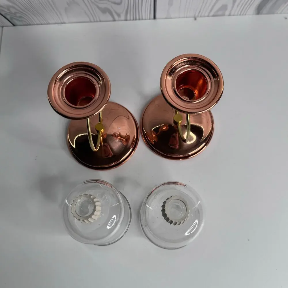 Vintage MCM Copper Candle Holders Pair Coppercraft Curve Pillar/Votive 1970s USA